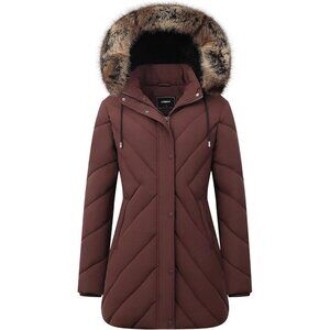 Women's Long Puffer Snow Jacket Coat Coffee Waterproof Winter Warm Thickened